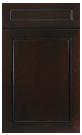 Dark brown cabinet door with a raised panel design | Jabara's