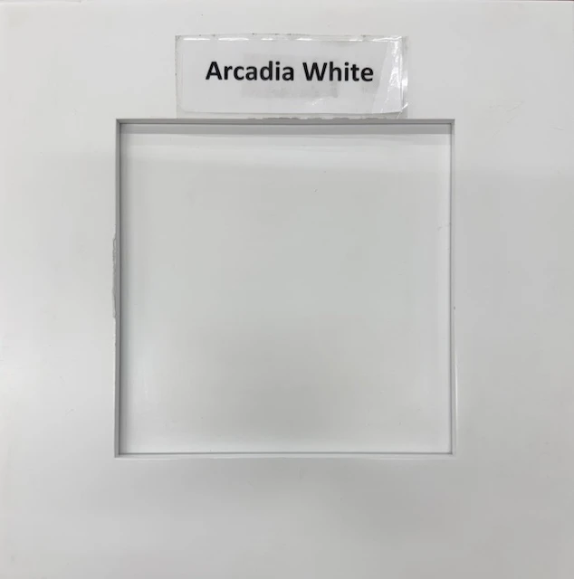 Arcadia White cabinet door with a simple recessed panel design | Jabara's